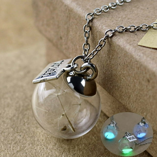 Collar con semilla de diente de león para mujer | Colgante de corazón con flor seca en vidrio | Cadena ajustable 45+5 cm | Regalo inspirador con deseo grabado para ella | Metal y vidrio