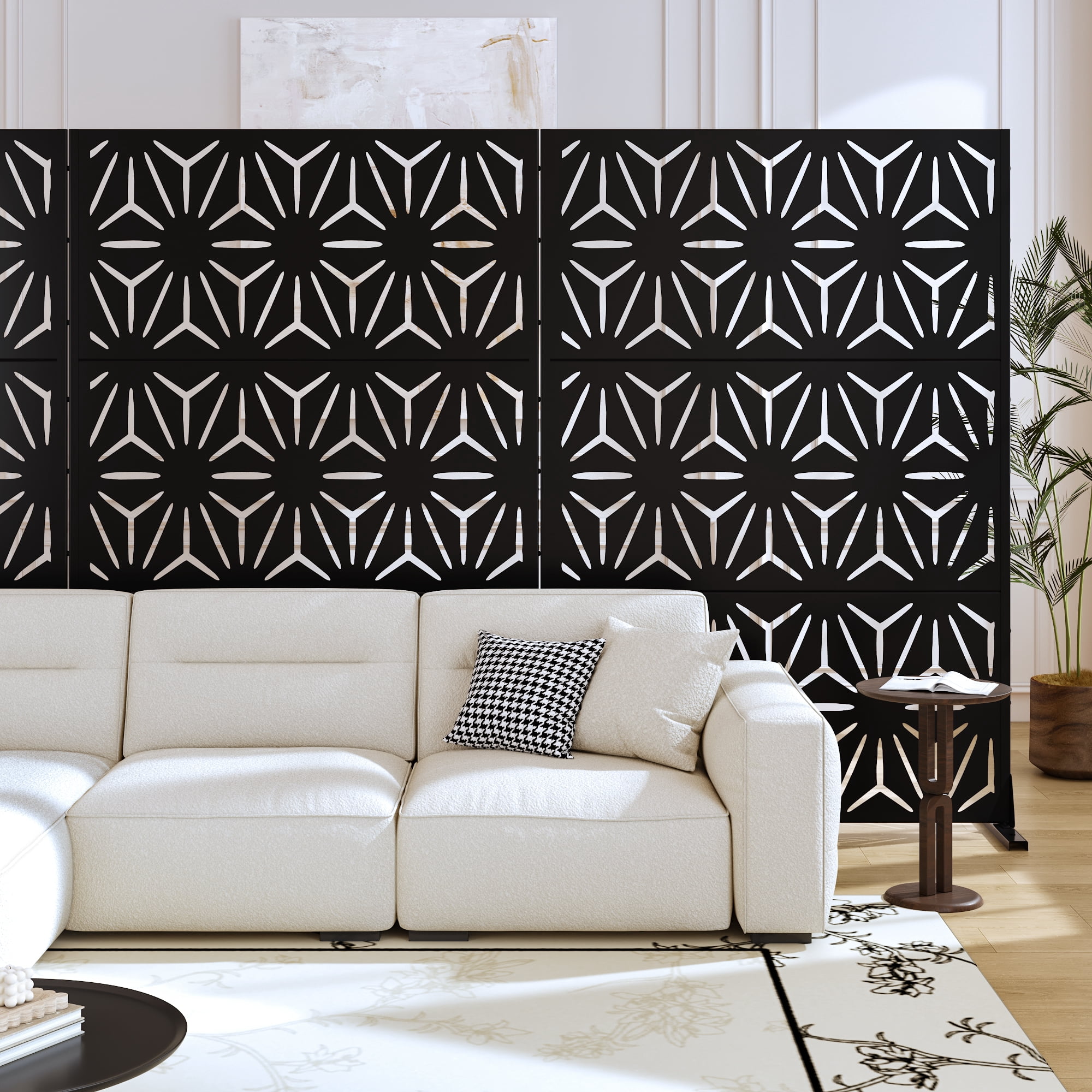 MAYEERTY 72*47" Outdoor Metal Privacy Screen Freestanding Panel Screen for Patio,Geometric Star Pattern, Black
