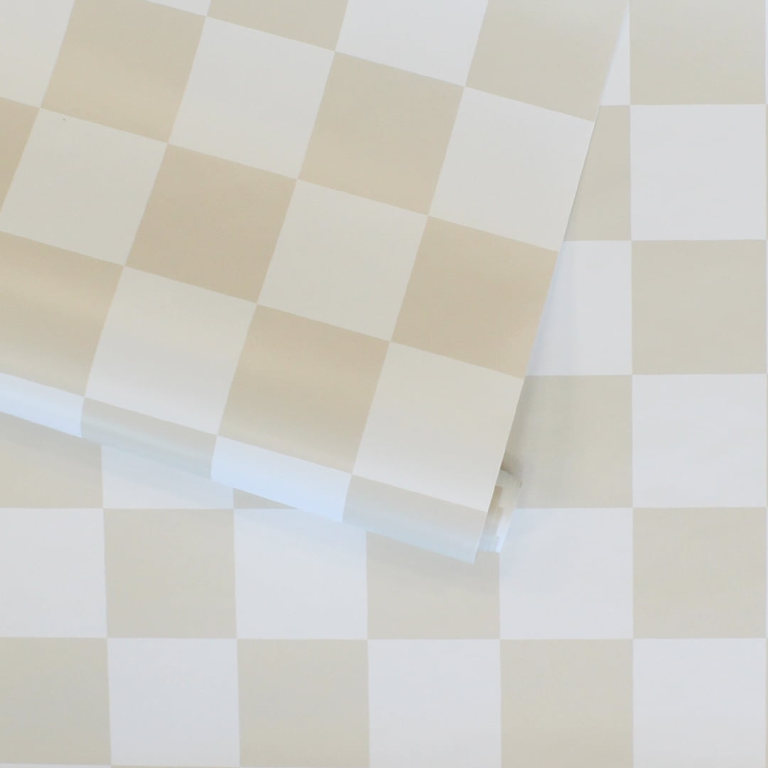 Tempaper Checkmate Beige Peel and Stick Wallpaper, 20.5" x 16.5'