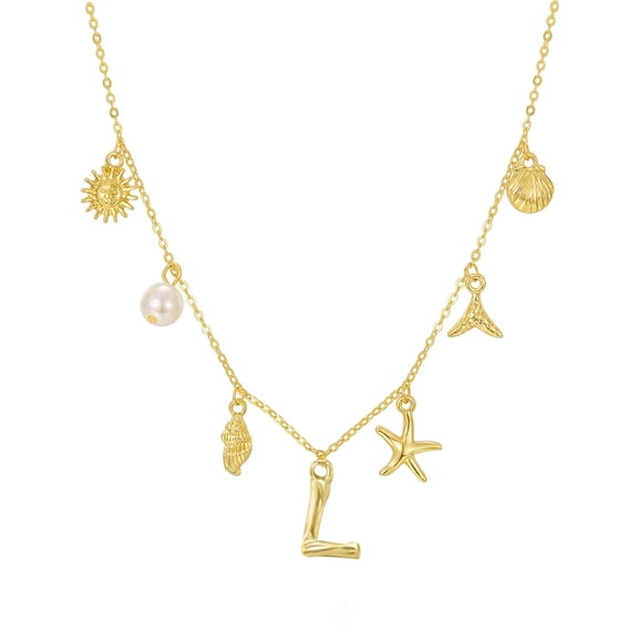 26 Initial Charm Necklace For Women Gold Letter Pendant Boho Beach Jewelry Summer Seashell Necklaces