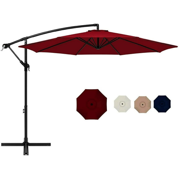 Patio Umbrella 10FT Offset Cantilever Umbrellas Outdoor Umbrella 95% UV Protection with Solid Polyester Shade, Sturdy Ribs, Crank and Cross -RED