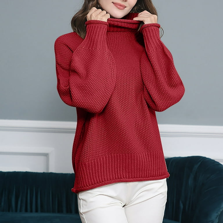 Ava & Viv Women's Plus Size Long Sleeve Mock Turtle Neck Pullover Sweater  (Red)