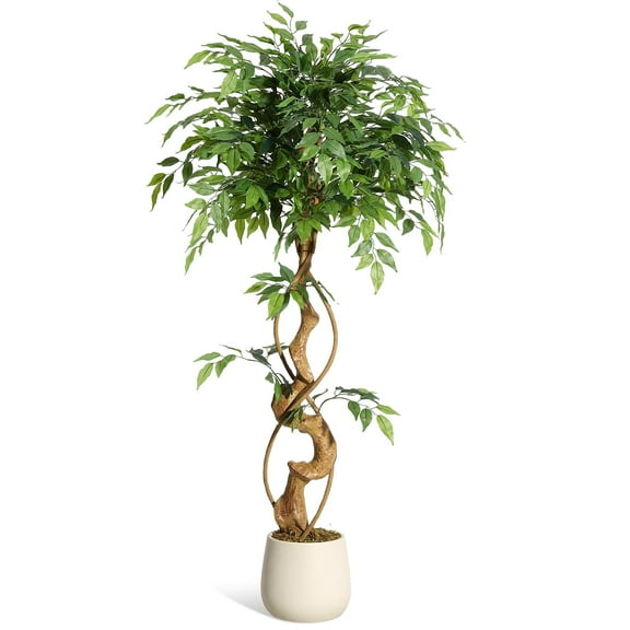 Artificial Ficus Tree, 4/5/6Ft Artificial Plants Indoor in Pot, Indoor Faux Green Tree for Home Decor Indoor