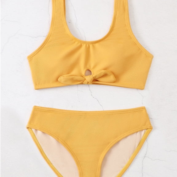 Vedolay Girls Swimsuit 2 Piece Layered Ruffled Swimsuit Tankini Sets Bathing Suit,Yellow 5-6 Years