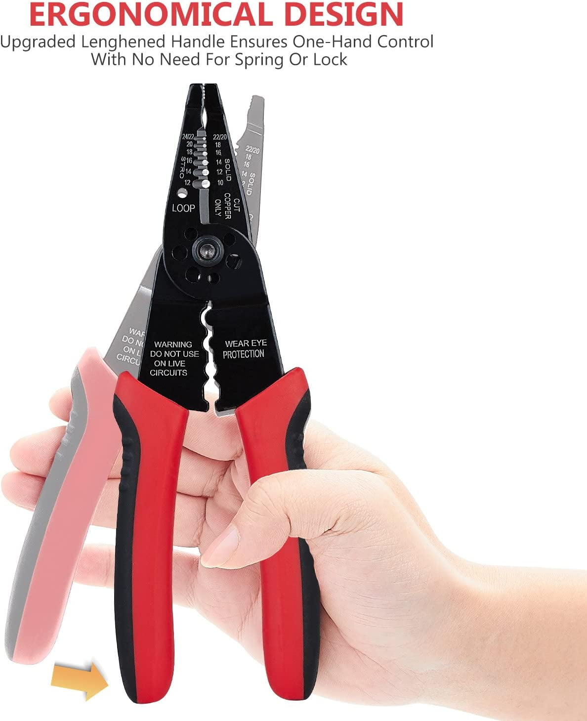 WG-015 Professional 8-inch Wire Stripper/Crimping Tool, Cable Cutter/Crimper, Wiring and Multi-Function Hand Tool, Red With Black