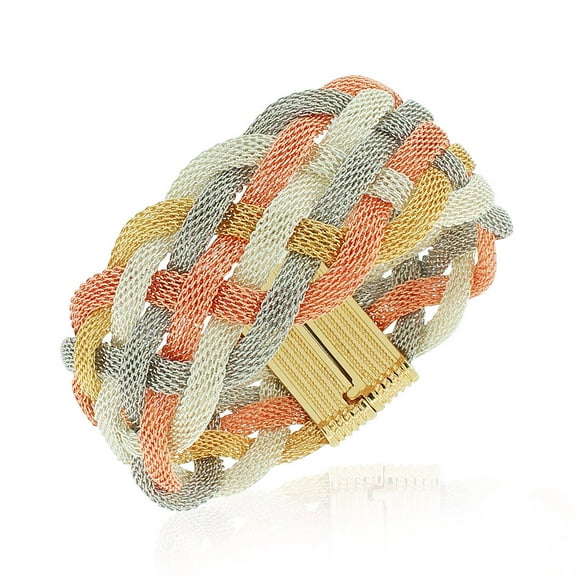 Fashion Alloy Multi-Tone Wide Mesh Bracelet, 7.5"