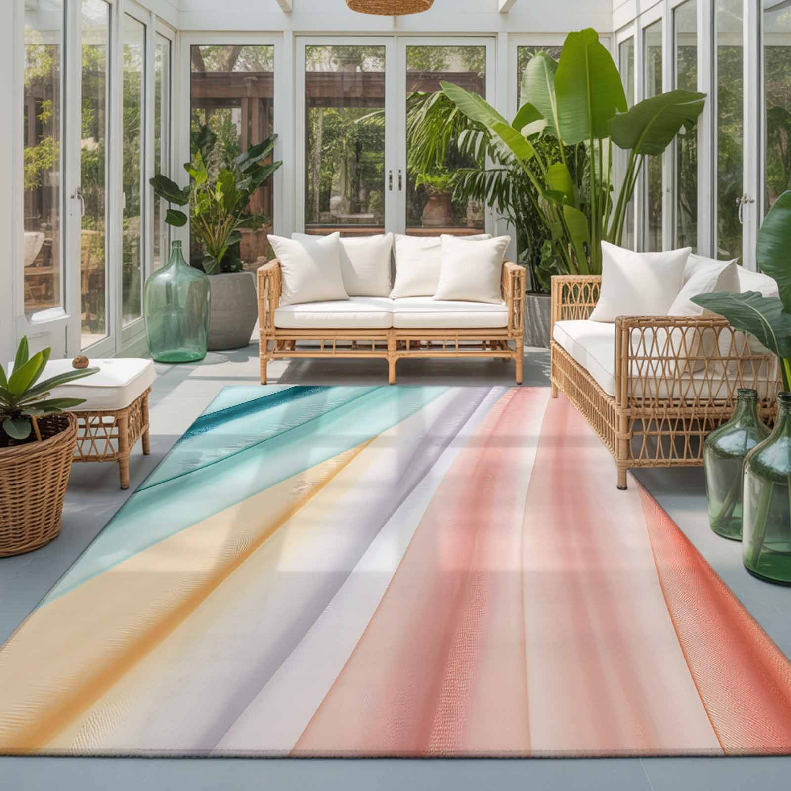 Area Rug 4x6ft Fantasy Colorful Stripe Seamless Washable Rugs for Living Room Bedroom Low Saturation Color Combination Soft Non-slip Area Rugs Rectangle Floor Carpet for Dining Room