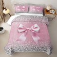 thumbnail image 2 of meiyoeat Girly Sequin Print Bow Quilt Full for Girls Women, Princess Gemstones Full Bedspread Sets, Pink Silver, 3-Piece, 2 of 7