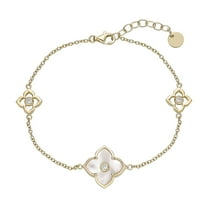 Mother of Pearl & Cubic Zirconia Flower Bracelet in Yellow Gold Plated 925 Sterling Silver, Bracelets For Women