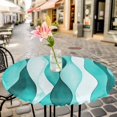 thumbnail image 6 of Turquoise Stripes Round Tablecloth for 36-44 Inch Tables,Fitted Table Cover with Elastic Edge,Vintage Farmhouse Ripple Texture Art Waterproof Outdoor Table Cloth Protector for Patio Garden Dinner, 6 of 9