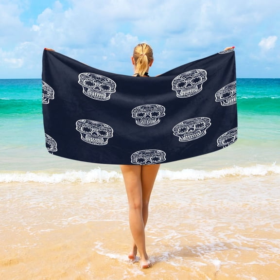 Ryvnso Skulls Pattern Oversized Beach Towel Microfiber Bath Blankets Swimming Fitness 37" x 74"