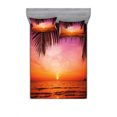 thumbnail image 2 of Tropical Bedding Set with Sheet & Covers, Exotic Sunset Above the Sea Scenery from Coconut Palm Tree Leaf Heaven Picture, Printed Bedroom Decor 2 Shams, 4 Sizes, Pink Orange, by Ambesonne, 2 of 3