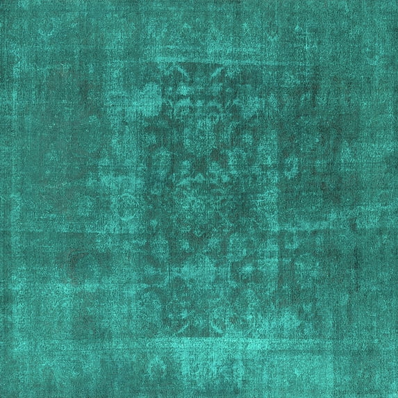 Ahgly Company Machine Washable Indoor Square Oriental Turquoise Blue Industrial Area Rugs, 6' Square