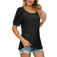 thumbnail image 2 of TEMOFON Women Summer Tops Casual Puff Short Sleeve T Shirts Comfy Scoop Neck Black Loose Shirts for Women Size L, 2 of 7