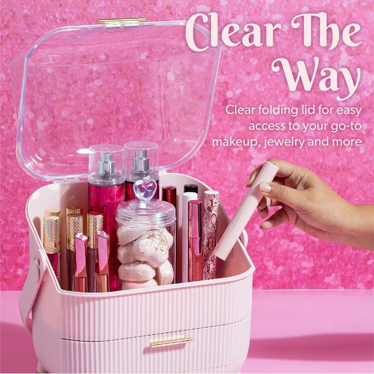 Paris Hilton Storage Organizer, Large Capacity, Carry Handle, Pink