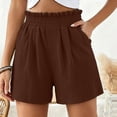 thumbnail image 2 of Zulora Women's Solid Color Shorts With Ruffled Waist And Pockets High Waisted Casual Elastic Waist Summer Beach Daily Shorts​, 2 of 7