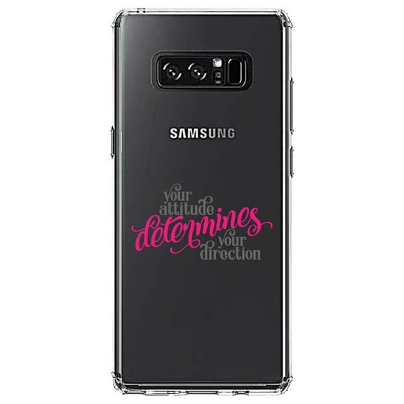 DistinctInk Clear Shockproof Hybrid Case for Samsung Galaxy Note 8 - TPU Bumper Acrylic Back Tempered Glass Screen Protector - Your Attitude Determines Your Direction
