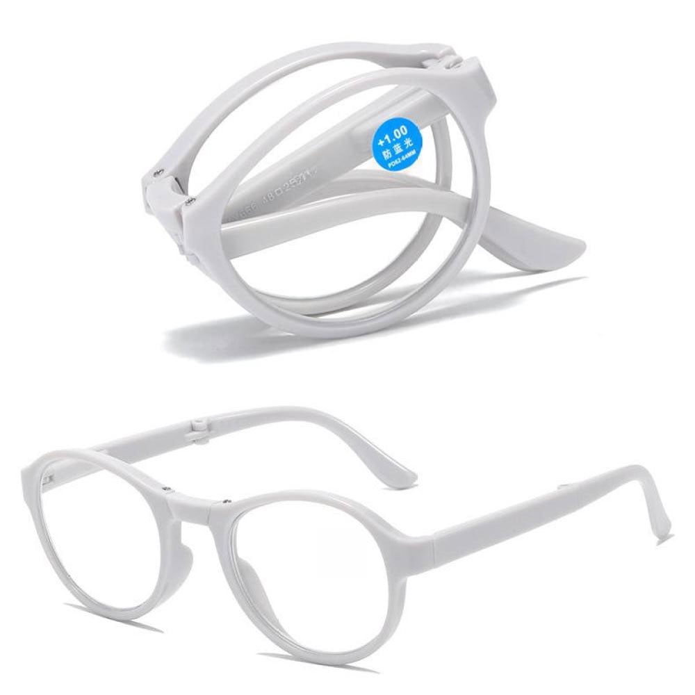 3 Pairs of Women Gray White Spring Hinge Folding Reading Glasses HD Fashion Anti-Blue Light Presbyopia Glasses Square Plastic Foldable Readers with Case +1.00