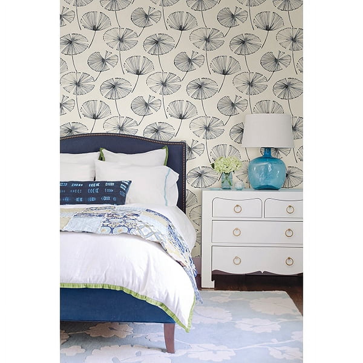 A-Street Prints Paradise Navy Fronds Unpasted Non Woven Wallpaper, 20.5-in by 33-ft, 56.4 sq. ft.