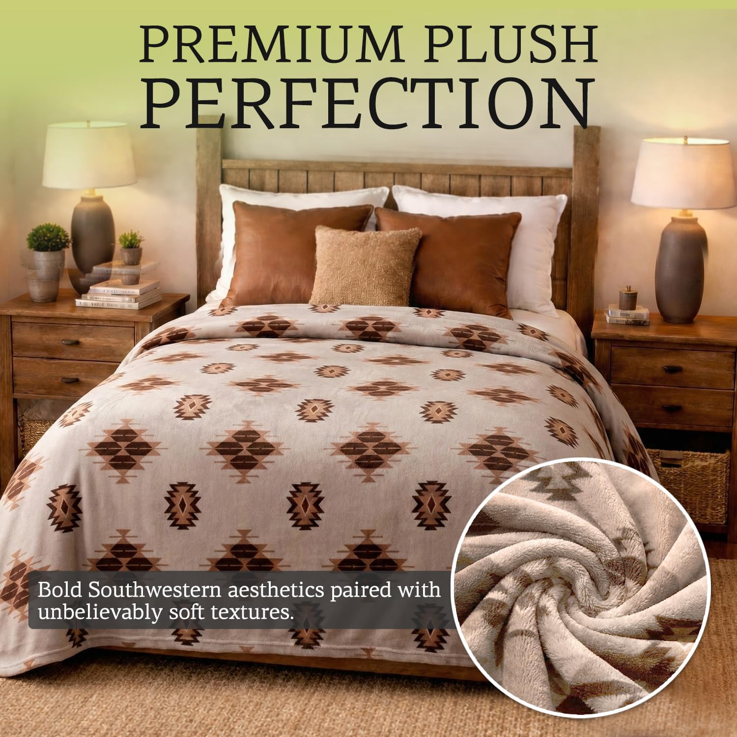 Sacred Thread Fleece Blanket South Western, Reversible Mexican, Vibrant Aztec Blankets and Throws for Aztec Decor for Home (Coffee Flannel / Flannel) (Full (60''x80'')