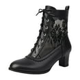 thumbnail image 2 of Leozcaa Women Mid Calf Booties Vintage Victorian 70s Lace up Ankle Boots Winter Mid Heel Witch Granny Booties Shoes, 2 of 7