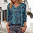 thumbnail image 2 of Towmus Womens Tops 3/4 Sleeve V Neck Cotton Tees Floral Print Fall T Shirts Three Quarter Length Shirts, 2 of 5