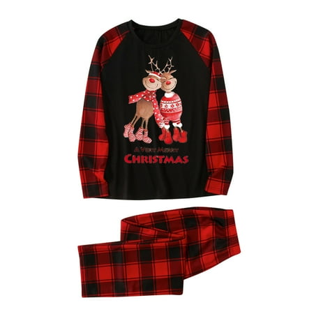 

Honeeladyy Christmas Family Pajamas Parent-child Attire Christmas Suits Patchwork Plaid Printed Homewear Round Neck Long Sleeve Pajamas Two-piece Mom Sets Sales Online