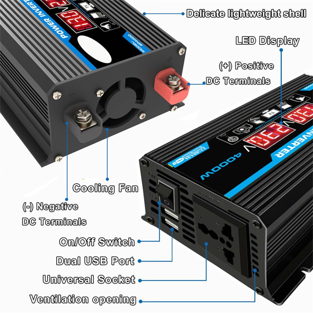 4000W Power Inverter Dc 12V To Ac 220V Car Sine Wave Converter Dual Usb
