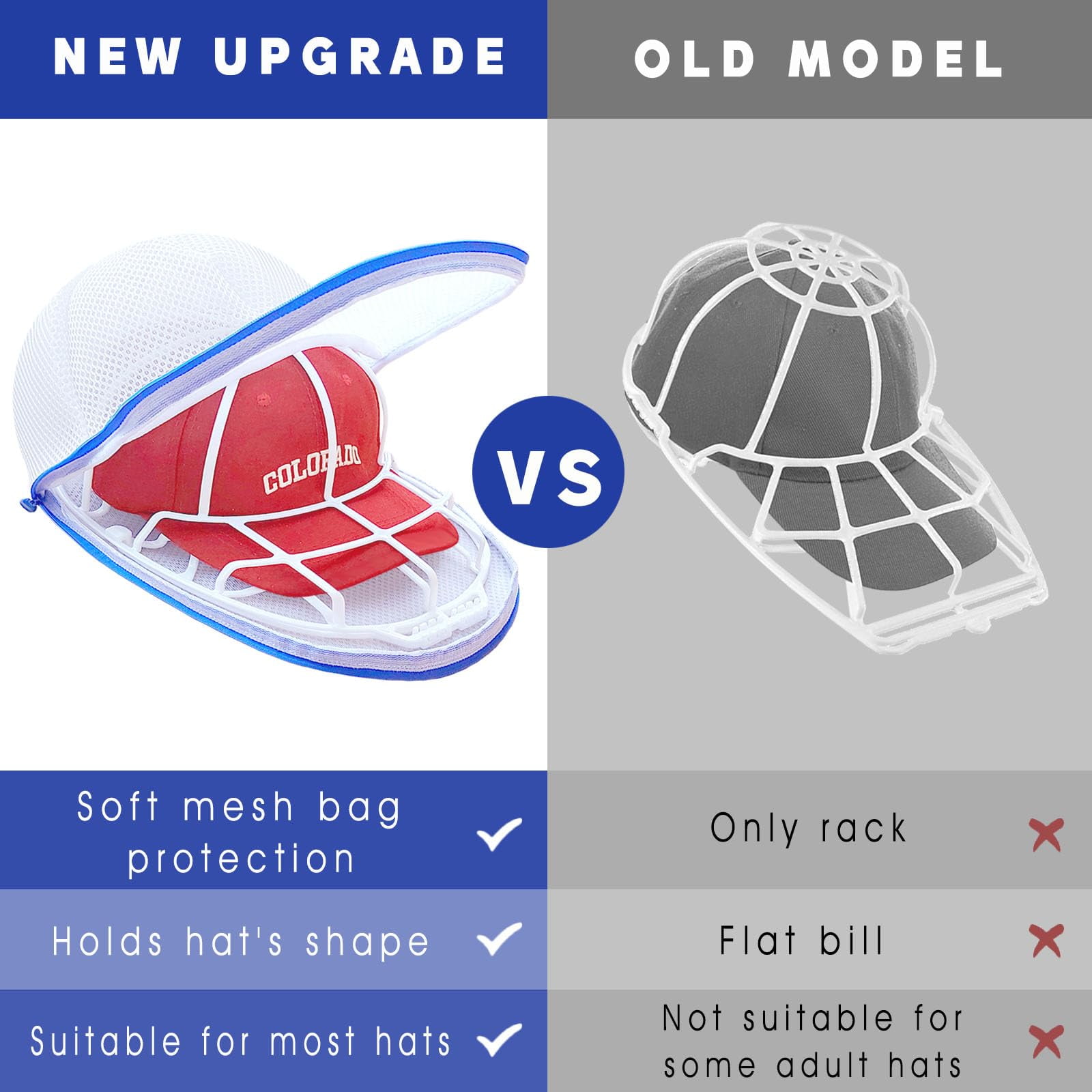 Hat Cleaning Kit with Washer Cage 2-Pack - Baseball Cap Protector for Washing Machine, Includes Hat Shaper & Mesh Bags