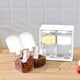 thumbnail image 5 of Caja de condimentos transparente con asa y cuchara, juego de 1 estante para contenedores de almacenamiento con botellas desmontables, a prueba de fugas y apilable para una fácil organización, 5 of 6