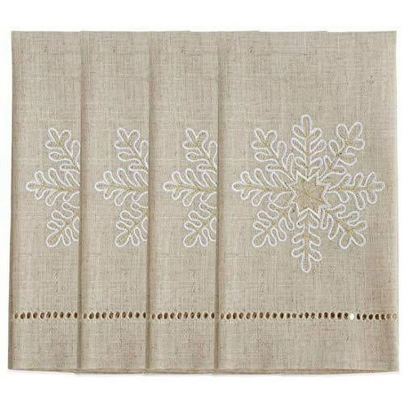 Fennco Styles Embroidered and Hemstitched Design Snowflake Linen-Poly Guest Towels 14 x 22 Inch, Set of 4