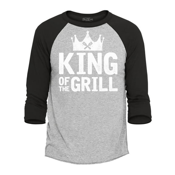 Shop4Ever Men's King of The Grill Cooking BBQ Raglan Baseball Shirt XX-Large Heather Grey/Black