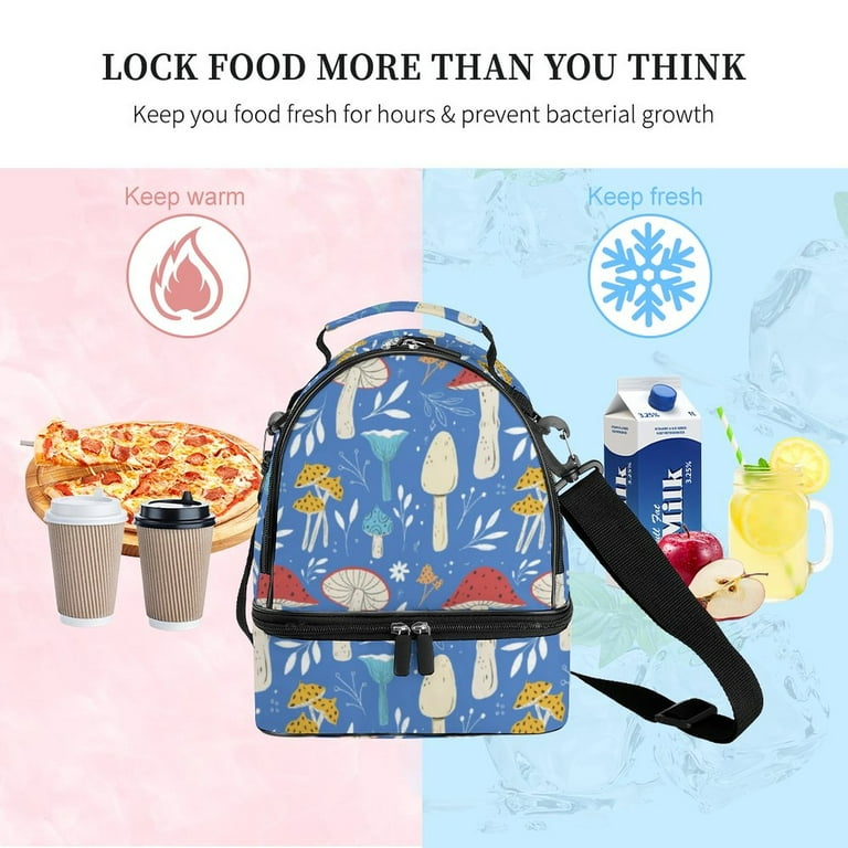 Vodetik Store Double Deck Lunch Box Mushroom for Girls Waterproof Reusable Lunch Bag for School Work, Adult Unisex, Size: One Size