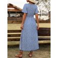 thumbnail image 2 of Womens Blue Floral Print V-Neck Short Sleeve Casual Maxi Dress With Slit, 2 of 8