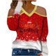thumbnail image 2 of Blusa informal de manga larga con cuello en V y hombros descubiertos para mujer a la moda navideña Pompotops  gfhjh20357, 2 of 3