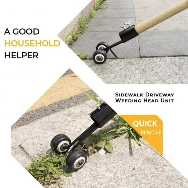 Standup Crack Weeder Tool Garden Hand Weed Puller Tool with Wheels Curved Hook Weed Remover