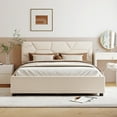 thumbnail image 2 of PAPROOS Queen Bed Frame with Storage, Linen Fabric Upholstered Platform Bed with Brick Pattern Headboard and 4 Drawers, No Box Spring Needed, Queen Size Bed Frame, Holds 500lbs, Beige, 2 of 9