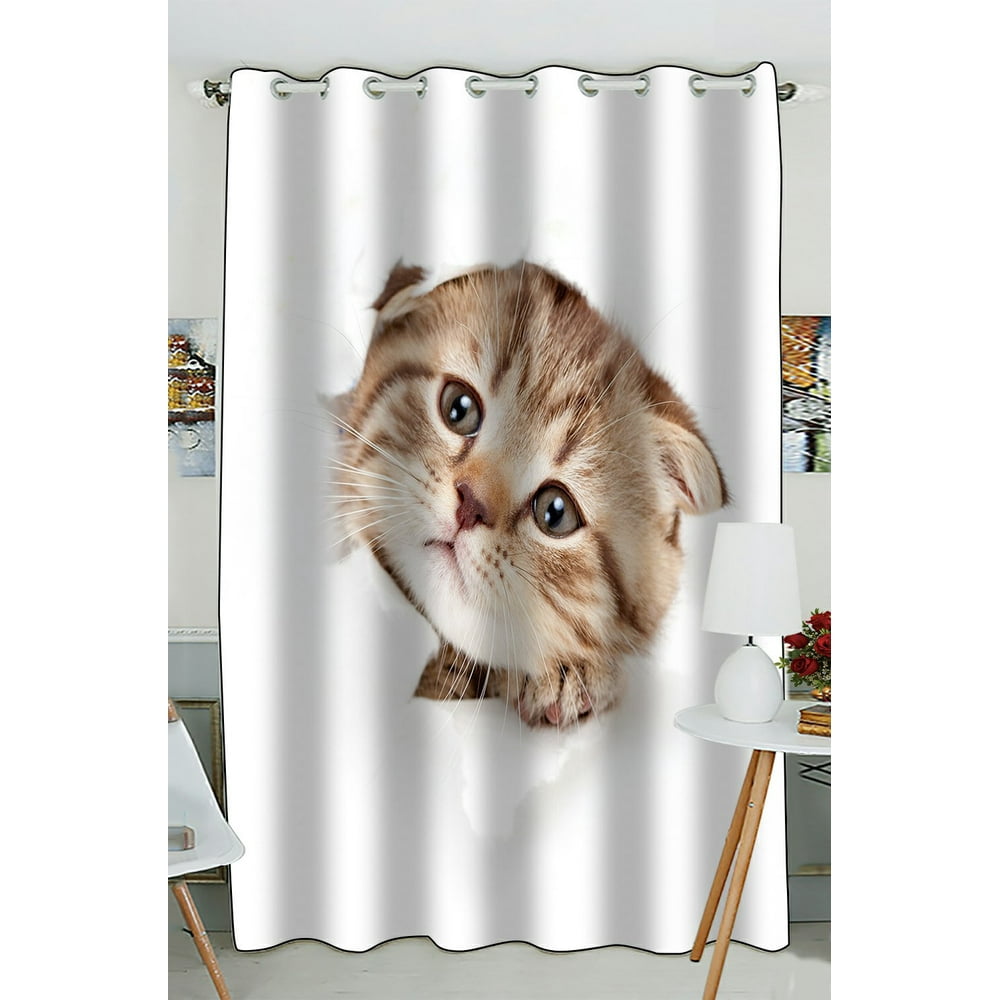 Phfzk Funny Kitten Window Curtain, Animal Cat Looking Out Paper Hole