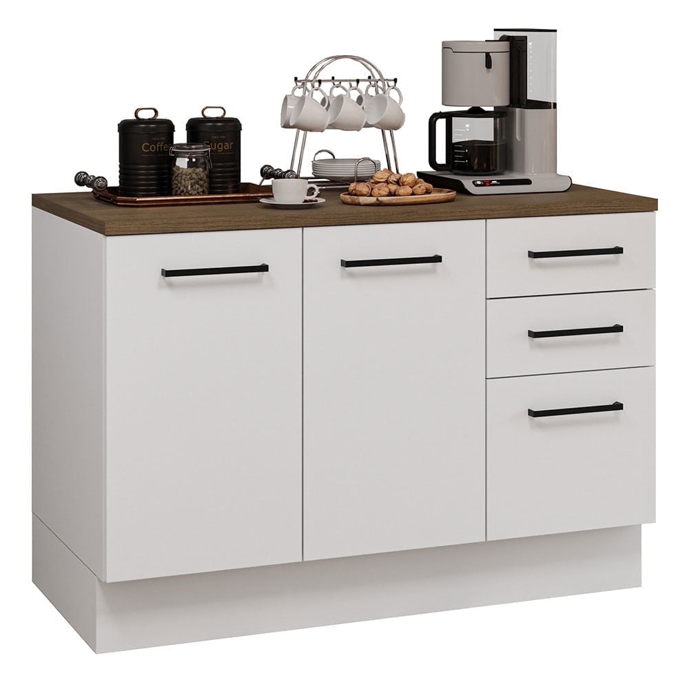 Madesa Coffee Bar Cabinet with 2 Doors and 3 Drawers Storage Unit for Kitchen, Dining Room, or Office – White