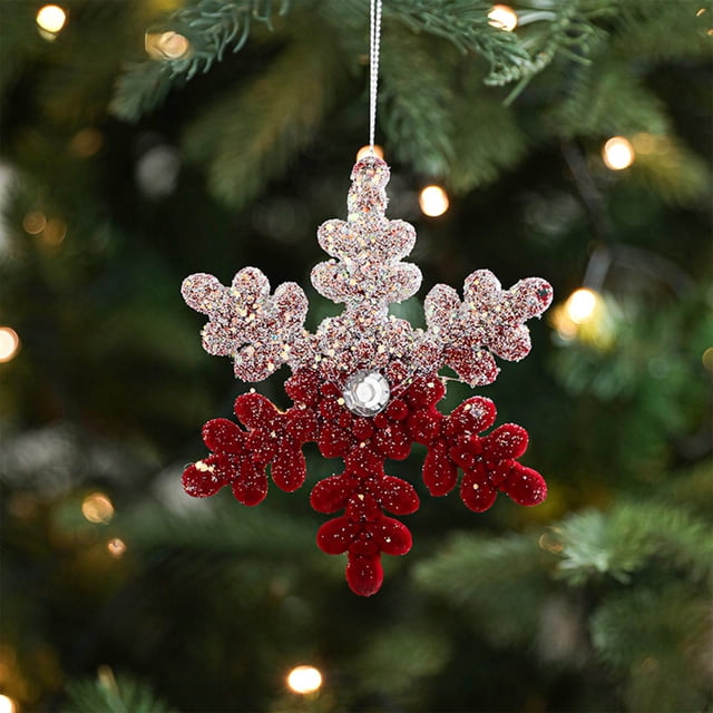 Adornos Navideños de Copos de Nieve, Plástico Rojo Flocado, 11 X 11 X 0,6 Cm - Ideales para Animar Las Fiestas - 35 G