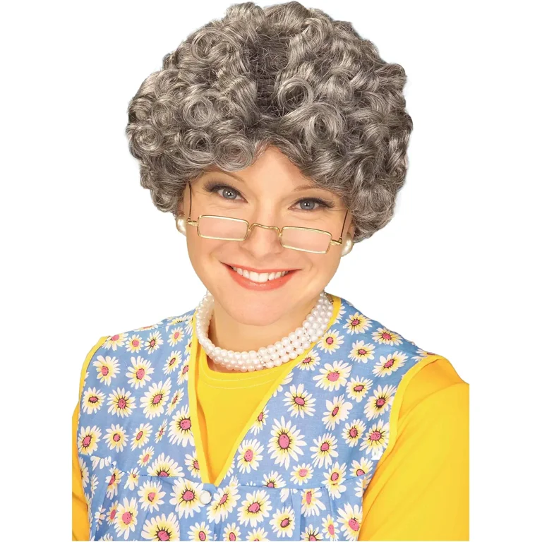 DAPRZIY Costume Wig Old Lady Women Gray Adult Teen