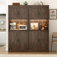 thumbnail image 5 of 72" Tall Farmhouse Kitchen Pantry Cabinet with 10 Side Shelves and LED Light & Power Outlet, 5 Layers Pantry Storage Cabinet with Barn Doors&Load-Bearing Steel Pipe for Dining Room,Living Room,White, 5 of 10