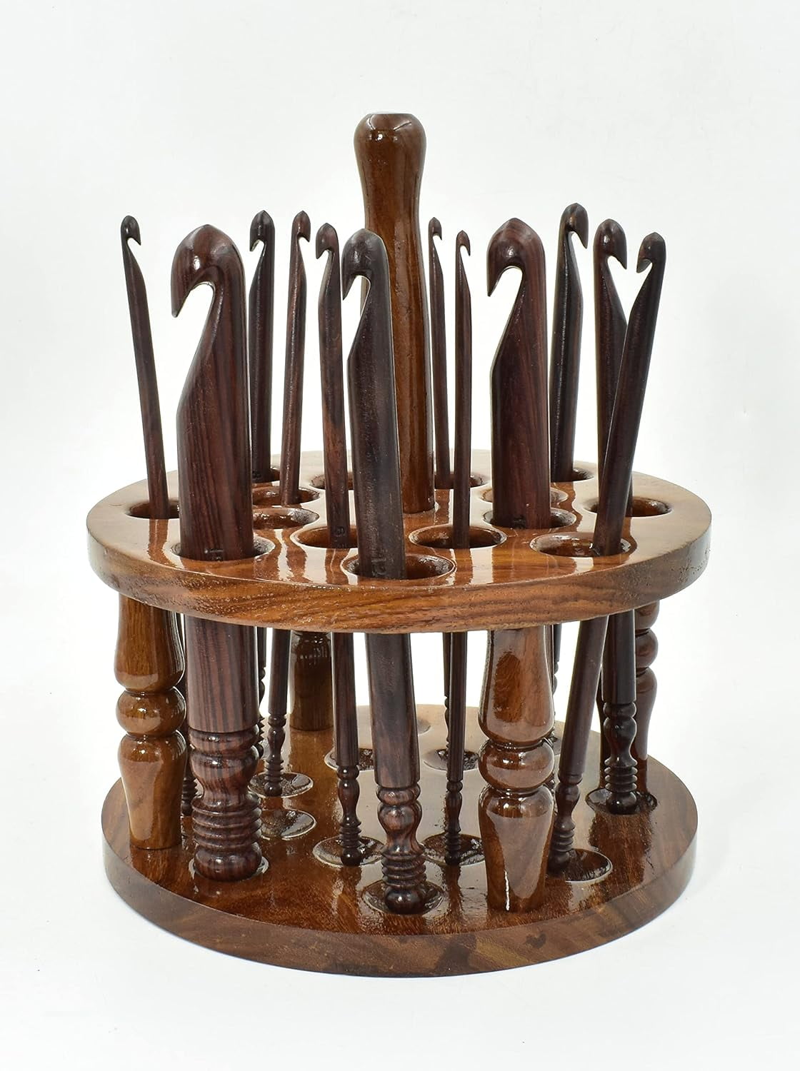Wooden Crochet Hooks Set of 13-3.5mm to 12mm - Rosewood Crochet Hooks for Arthritic Hands - for Crocheting & Knitting - Ergonomic Soft Grip Handle Crochet Hooks - Gifts for Her(Hooks,Bowl,Stand)