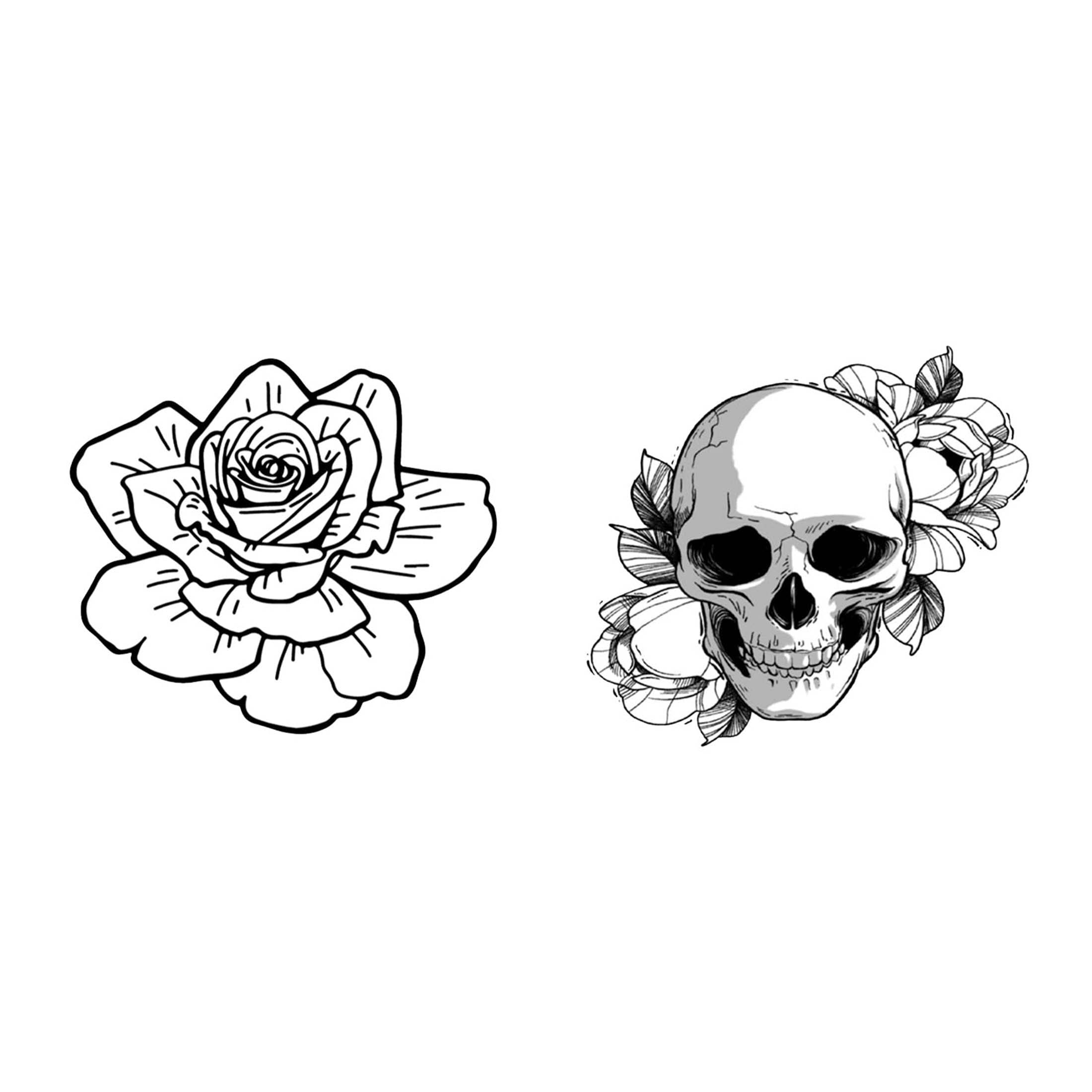 Inkbox Temporary Tattoos, Rose and Skull, Water-Resistant, Perfect for Any Occasion, Black, 2 Pack