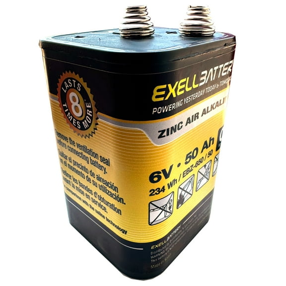Exell EBZ-650 6V 50Ah 234Wh Zinc Air Alkaline Battery Lasts 8 Times Longer