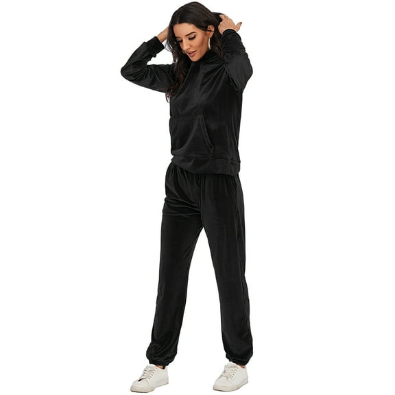 LELINTA Womens Velour Tracksuit Sets Outfit Hoodie and Pants Winter Warm Sweatsuit Yoga Running Sport Activewear, Black/ Blue/ Red/ Purple, S-2XL