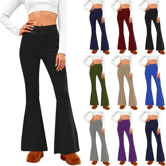 Purcolt Women's Yoga Pants Flare Bootcut Leggings High Waisted Casual Solid Color Elastic Basic Trousers with Pockets