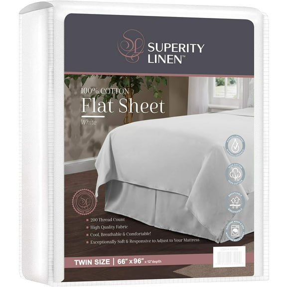 Superity Linen 200 Thread Count White Linen Bed Sheet, Twin Hypoallergenic