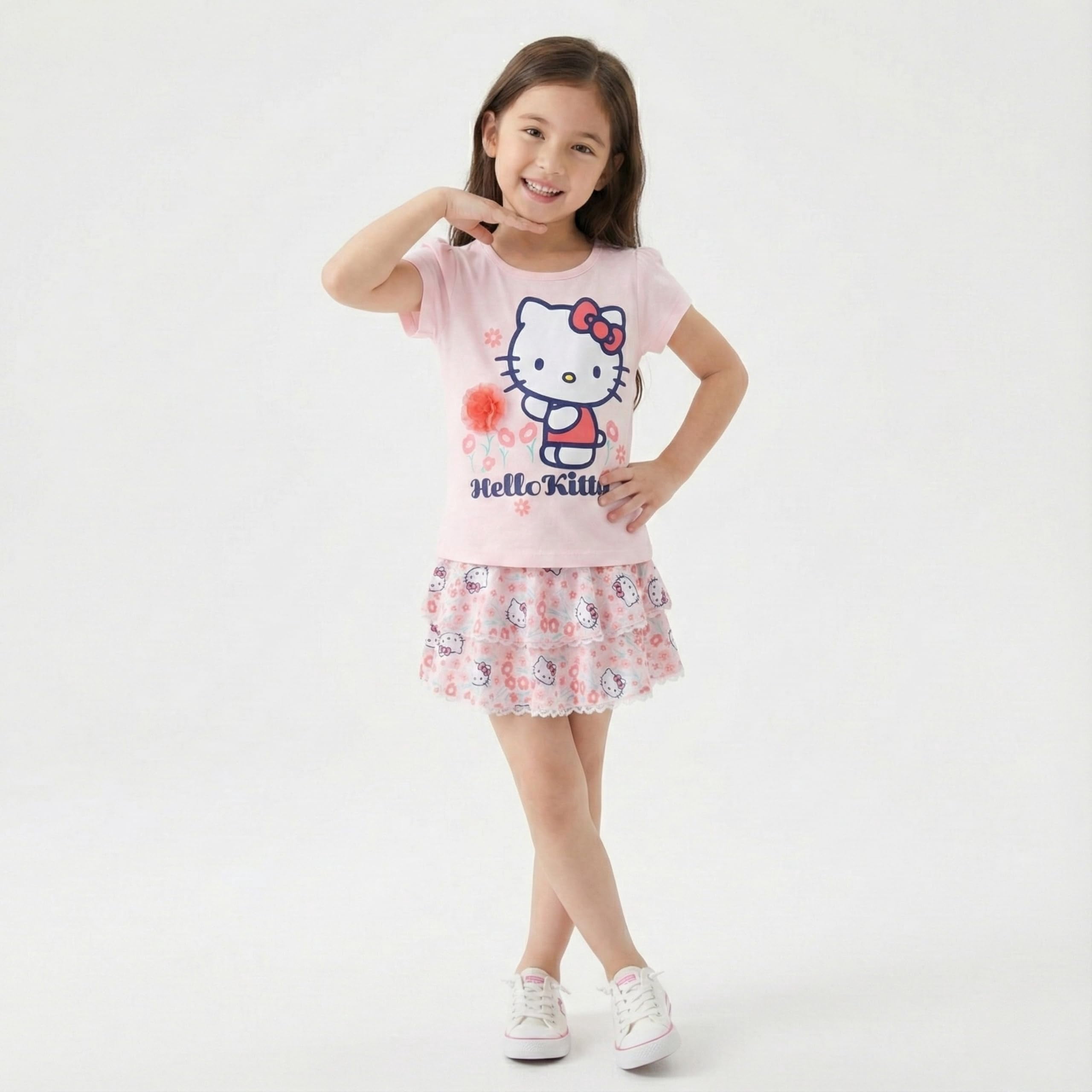 Hello Kitty Sanrio Short Sleeve Shirt and Skort Skirt Set (Girls), 2 Piece Set, Sizes 4-10
