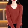 thumbnail image 5 of Wutalume Women's V Neck Soft Lightweight Pullover Sweater, Breathable Loose Fit Long Sleeve Travel Top, Comfortable Loungewear for Home,Red XL, 5 of 5